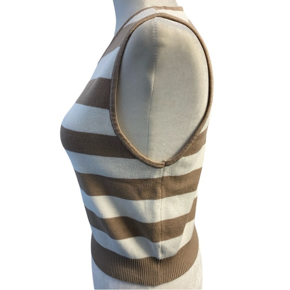 Dynamite Tan Ivory Striped Crewneck Tank Top Size Xl Knit Stretch Cropped - Picture 9 of 16